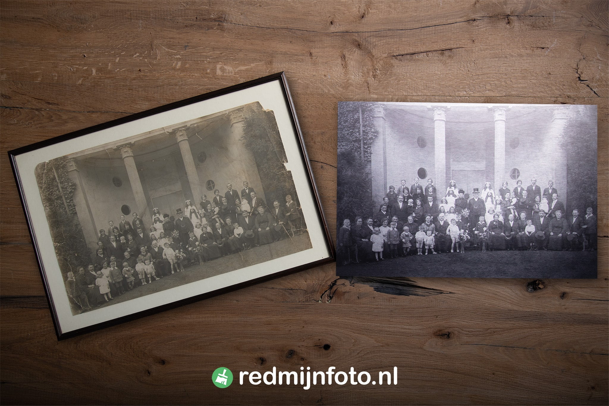 Fotorestauratie oude foto van familie en groepsfoto